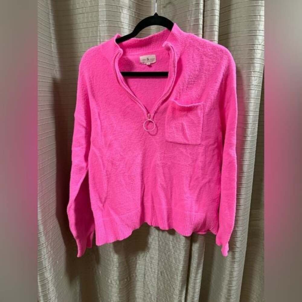 Lou & Grey Bright Hot Pink Half-Zip Pocket Sweater